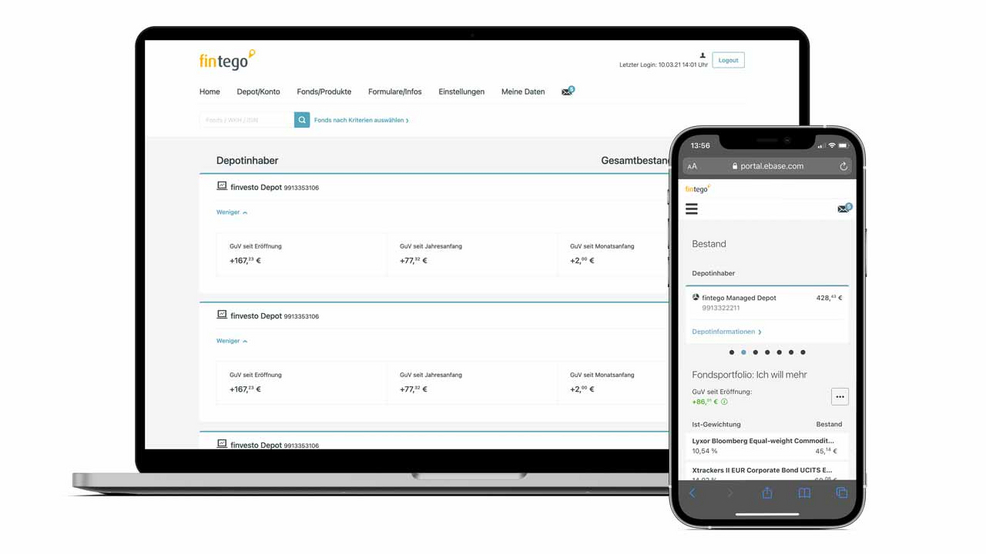 Laptop- und Handybildschirm mit dem fintego Online Banking geöffnet
