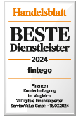 fintego - Deutschlands beste Dienstleister im Versicherungs- und Finanzwesen 2024 Beste Dienstleister 2024 Handelsblatt Siegel